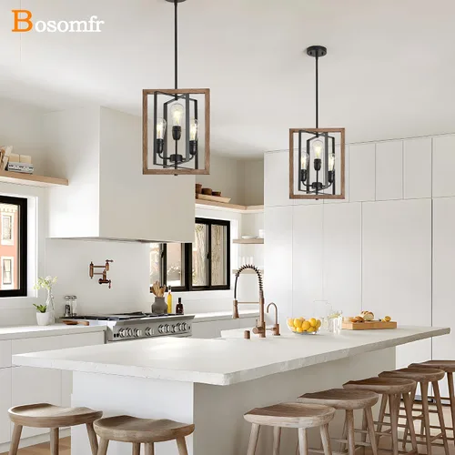 Miniatura 3 de Candelabro de 3 luces para entrada, moderna lámpara de granja para vestíbulo, dormitorio, luces colgantes rústicas para comedor, sala de estar, isla