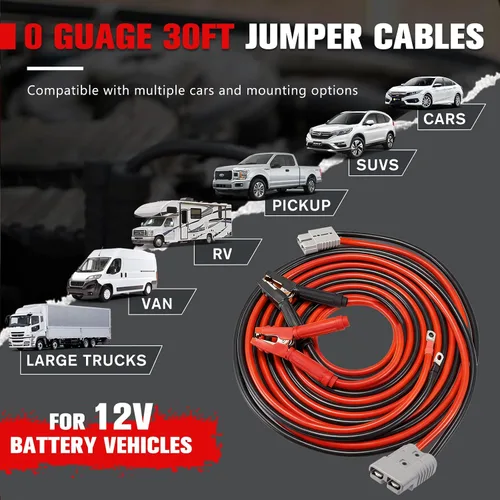 Miniatura 2 de FIERYRED Cables de puente de conexión rápida de calibre 0 de 30 pies, cables de refuerzo resistentes de 1200 A con bolsa de viaje, cable de arranque