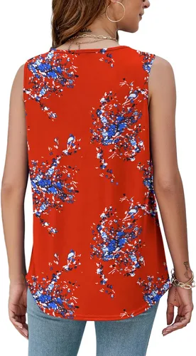 Miniatura 3 de AGSEEM Camisetas sin mangas de verano para mujer, ajuste holgado, plisado, cuello cuadrado, sin mangas, dobladillo curvado, fluido