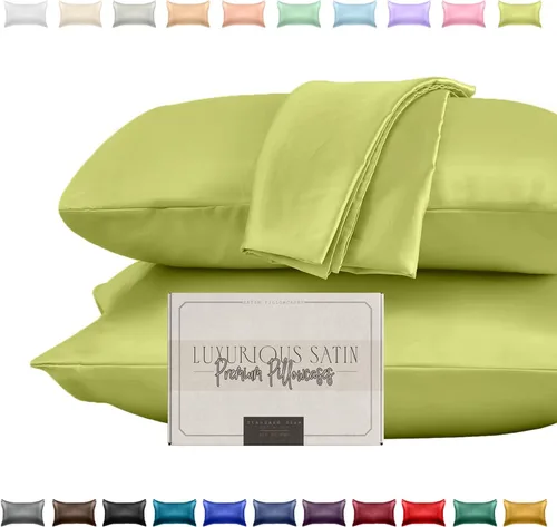 Miniatura 21 de Elegant Comfort Juego de 2 fundas de almohada de satén sedosas y lujosas para una piel y cabello más saludables, cierre con cremallera oculta