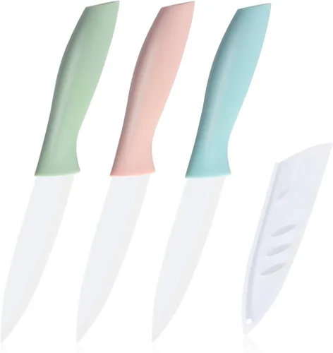 Juego de cuchillos de chef, cuchillos de cerámica de 3 piezas, cuchillo de frutas de 4 pulgadas adecuado para la mayoría de verduras, frutas y carnes