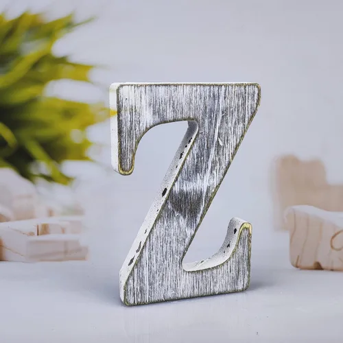 Miniatura 26 de Letras de madera rústica sin terminar de 4 pulgadas para decoración de pared, letras decorativas de pie en rodajas, decoración de tablero