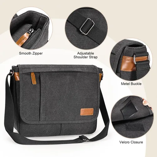 Miniatura 7 de Estarer Bolsas de mensajero para hombres de 13 a 13.3 pulgadas, resistente al agua, bolsa de lona para trabajo, oficina, viaje, bolso cruzado