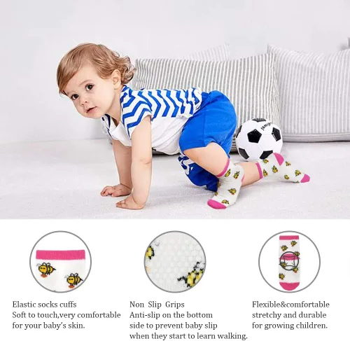 Miniatura 4 de Calcetines SkiBeaut para niño, 12 pares de calcetines antideslizantes para niño, calcetines de algodón con adherencia para niños de 1-3 3-5 5-7