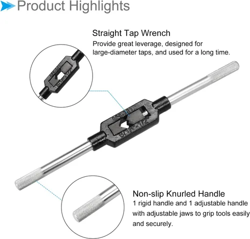 Miniatura 4 de Mango de llave de grifo, ajuste M4-M12 8/16"-1/2" (UNC/UNF), llave inglesa ajustable de un solo extremo, herramienta manual de roscado