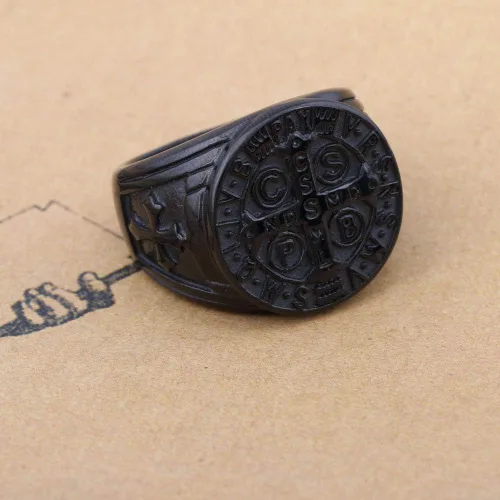 Miniatura 5 de San Benito Exorcismo Anillo de Acero Inoxidable Protección Demonio Ghost Hunter CSBP, Metal