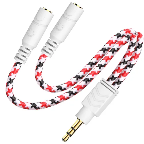 DUKABEL Divisor de auriculares, cable divisor de 0.138 in para auriculares [trenzado fino y chapado en oro], cable auxiliar de audio estéreo en Y,