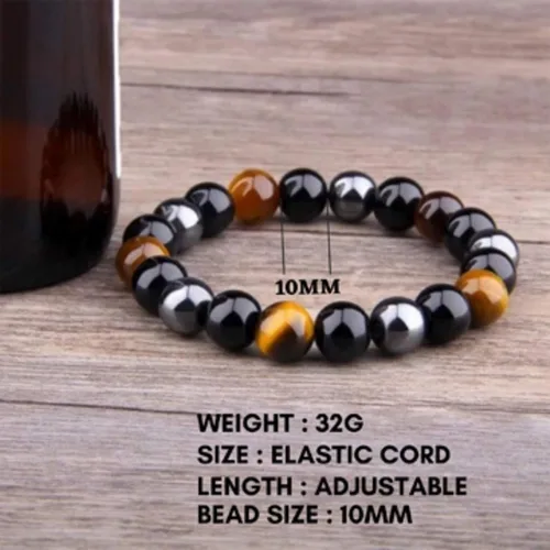 Miniatura 4 de Crystal Vibe Triple Protection Bracelet - 10mm Bead Bracelet for women men With Natural Stones of Tiger Eye Hematite and Black Obsidian - Healing