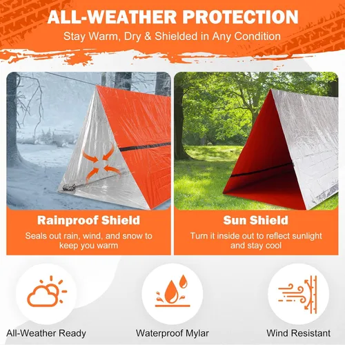 Miniatura 8 de Emergency Survival Tent Life Shelter - 2 Person Mylar Emergency Shelter Tube Tent with Emergency Whistle & Paracord, All-Weather Essential Survival