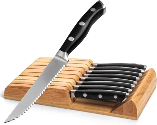 Miniatura 14 de Alata Juego de cuchillos para carne de 8 piezas, 4.7 pulgadas con borde dentado, cuchillos afilados para cena, construcción de espiga completa Negro