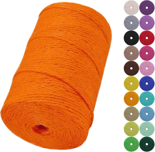 Miniatura 17 de Cuerda de yute natural de 0.079 pulgadas y 328 pies para manualidades, cuerda de yute de colores de 3 capas para envoltura de regalos, jardinería
