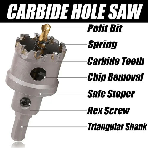 Miniatura 6 de Sierra perforadora de carburo de 1-1/2 pulgadas (1.496 in) para metal duro, cortador de agujeros con punta de carburo de tungsteno con broca piloto