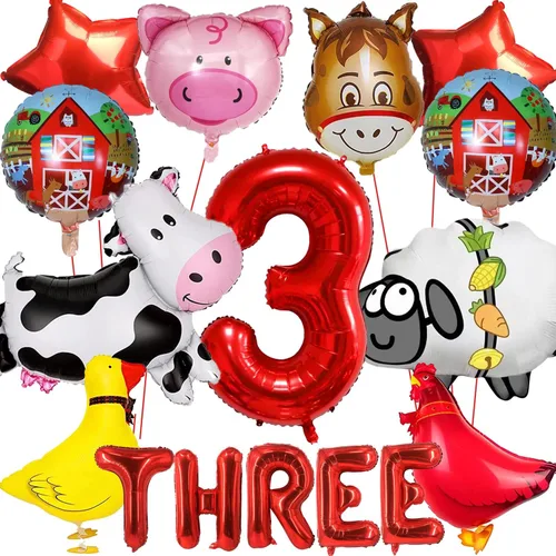 Miniatura 8 de 14 PIEZAS Globos de Animales de Granja Vaca Oveja Pato Gallo Cerdo Burro Globos Suministros de Globos de Corral con Globo de Papel de Aluminio