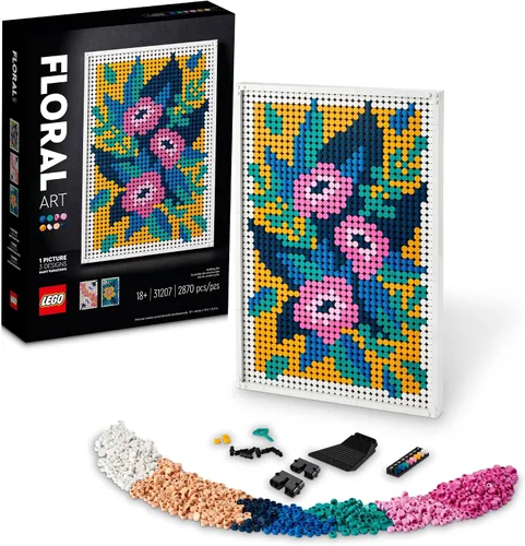 LEGO Art Floral Art 31207, imágenes de flores 3 en 1, juego de construcción de decoración de arte de pared, kit de arte y manualidades, actividad