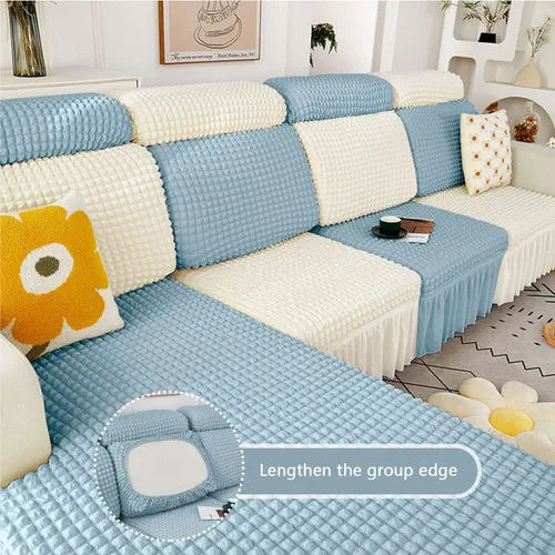 Miniatura 6 de Fundas elásticas para cojín en forma de L, funda de sofá modular de 1/2/3/4 asientos, con falda, sillón, sofá biplaza, protector de muebles