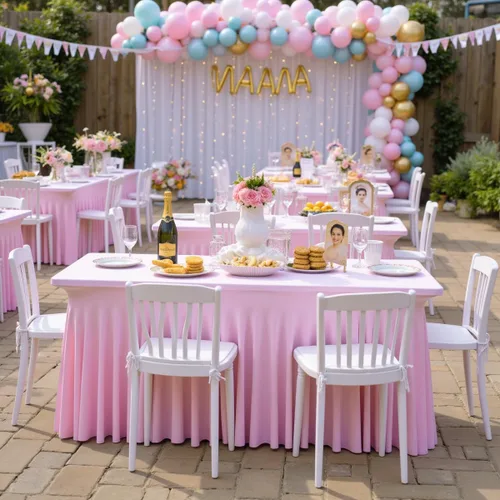 Miniatura 6 de Outpain - 4 paquetes de mantel de elastano de 6 pies para mesas plegables estándar - Mantel de mesa rosa bebé, protector de mesa para fiesta, boda