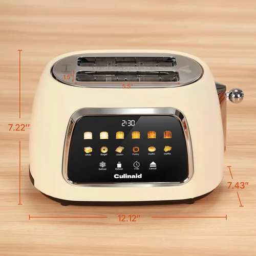 Miniatura 8 de Tostadora de 2 Rebanadas con Pantalla Táctil Inteligente, Tostadora Digital Retro de Acero Inoxidable con Ranura Extra Ancha de 1.5'', Función