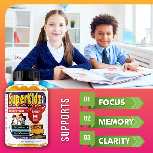 Miniatura 2 de Superkids - Gomitas de enfoque para niños con Omega 3 DHA, gomitas de apoyo cerebral para niños y adolescentes, gomitas de memoria y concentración