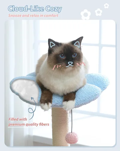 Miniatura 5 de MUTTROS Árbol de flores para gatos con hamaca grande de marco de metal, torre rosa para gatos de 35 pulgadas con postes rascadores de sisal