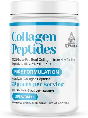 TURNER Péptidos de colágeno en polvo de formulación pura, 100% colágeno de hueso de res alimentado con pasto de Nueva Zelanda, sin sabor, 10 onzas