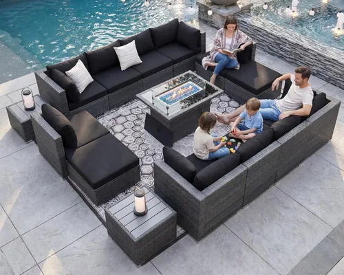 Miniatura 127 de NICESOUL Juego de muebles de patio para exteriores de 7 piezas con mesa para hoguera, gas natural y propano convertible, respaldo alto de 29.3