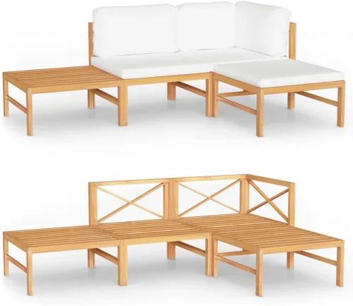 Miniatura 2 de 4-Piece Teak Outdoor Conversation Set, Cream Cushions, 24.8"x24.8" Patio Sectional Sofa & Table, Weather-Resistant Lounge Furniture for Garden