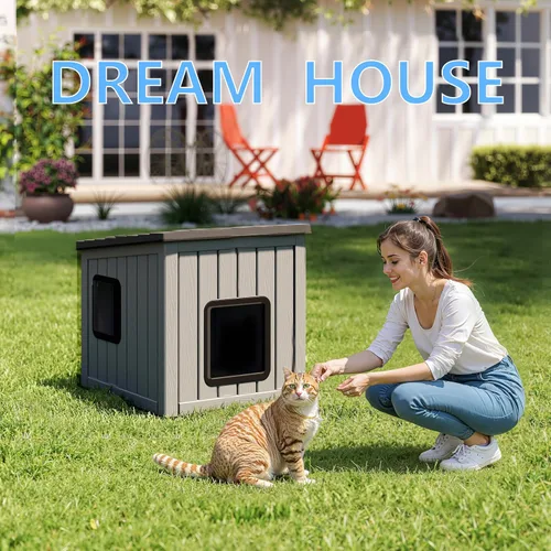 Miniatura 4 de DRATO Casa para gatos al aire libre, impermeable, material de polipropileno, refugio para gatos, robusto, resistente, fácil de montar, cálida casa