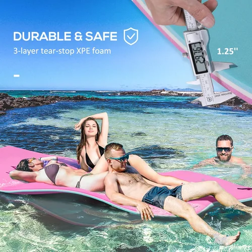 Miniatura 3 de Soozier Tapete flotante de lirio de 12 x 5 pies con mesa portavasos, tapete de agua portátil enrollable de 3 capas para 2-3 personas, en lago, río