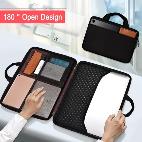 Miniatura 4 de Hseok Funda para laptop de 13.3 a 14 pulgadas, portafolios de 180 grados resistente al agua y a los golpes con forro de terciopelo suave, compatible