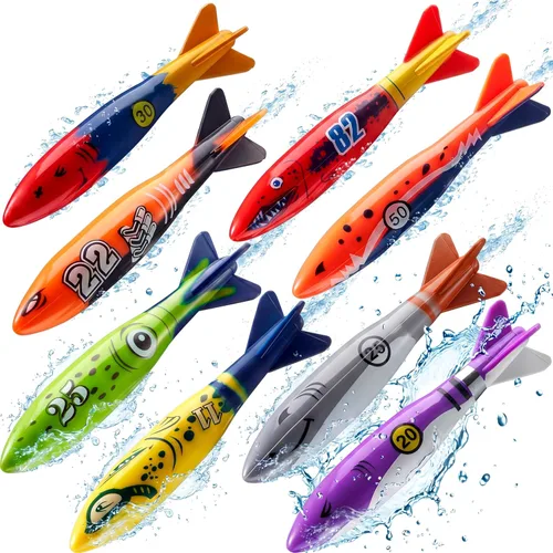 JOYIN Paquete de 8 juguetes de piscina, juguetes de buceo subacuático de tiburón, colorido juguete de natación hundido, lanzamiento para niños,