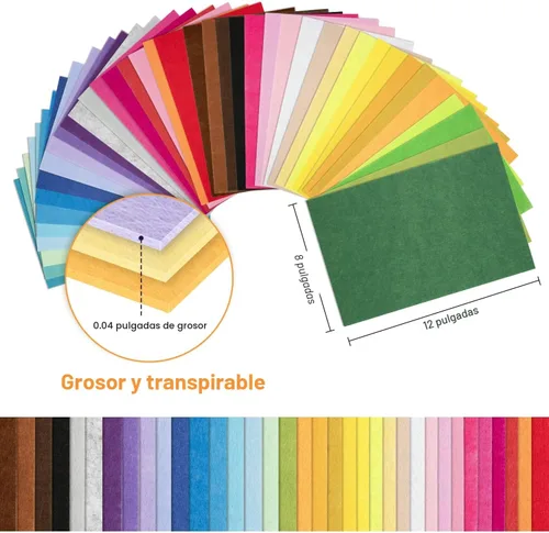 Miniatura 4 de Hojas de fieltro de 8 x 12 pulgadas para manualidades, 40 piezas hojas de tela cuadradas, paquete de colores surtidos no tejidos, 1mm de grosor
