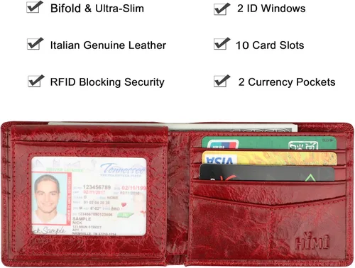 Miniatura 3 de Cartera para hombre-Cuero Genuino RFID Bloqueo Billetera Bifold Elegante Con Ventana 2 ID