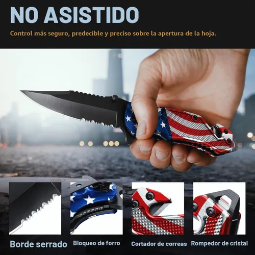 Miniatura 5 de GOOD WORKER Navaja de bolsillo legal con hoja dentada de 2.95 pulgadas, rompedor de vidrio, cortador de cinturón de seguridad, cuchillos plegables