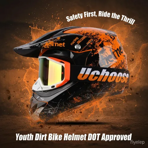 Miniatura 9 de Casco de motocross para niños, casco ATV juvenil aprobado por DOT, para 4 ruedas, motocross, BMX, MX, UTV, Go Kart, carreras, béisbol, incluye gafas