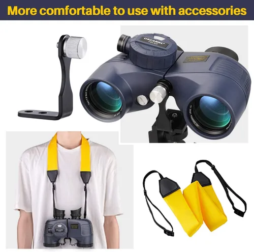 Miniatura 7 de USCAMEL Binoculares marinos de 10 x 50 para adultos, binoculares impermeables con adaptador de trípode, brújula de telémetro, lente FMC prisma BAK4