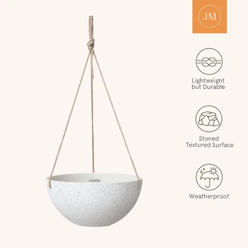Miniatura 3 de LA Jolie Muse Hanging Planters for Indoor Plants - Flower Pots Outdoor 9.84 inch Garden Planters and Pots,Speckled White Set of 2 Blanco moteado.