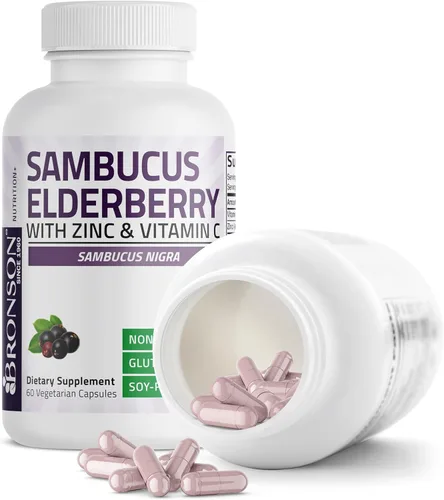 Miniatura 4 de Bronson Sambucus Saúco con zinc y vitamina C Complejo triple de apoyo inmunológico y antioxidante, sin OMG, 60 cápsulas vegetarianas