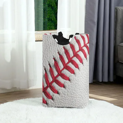 Miniatura 2 de Cesta de ropa sucia para ropa sucia, cesta de almacenamiento de béisbol, color blanco, bolsa de lavandería plegable con asa, cesta de manta