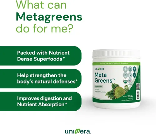 Miniatura 3 de Univera Metagreens, polvo de mezcla de superalimentos verdes, mezcla de batidos con espirulina orgánica, antioxidantes vitales, alcalinizar