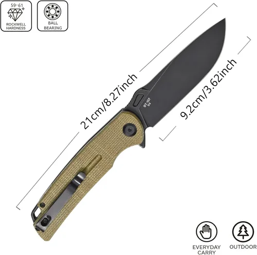 Miniatura 2 de Sitivien ST137 - Cuchillo plegable, hoja de satén D2, mango de micarta, cuchillo de herramienta EDC para senderismo al aire libre, camping, pesca