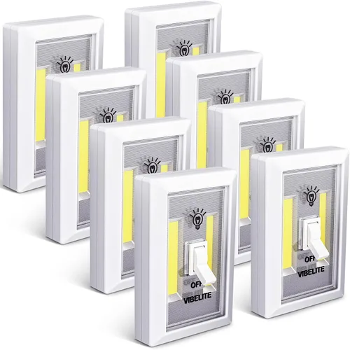 Miniatura 13 de VIBELITE Interruptor de luz nocturna LED, 12 baterías en total incluidas, interruptor LED COB inalámbrico de 200 lúmenes, debajo del gabinete, Blanco