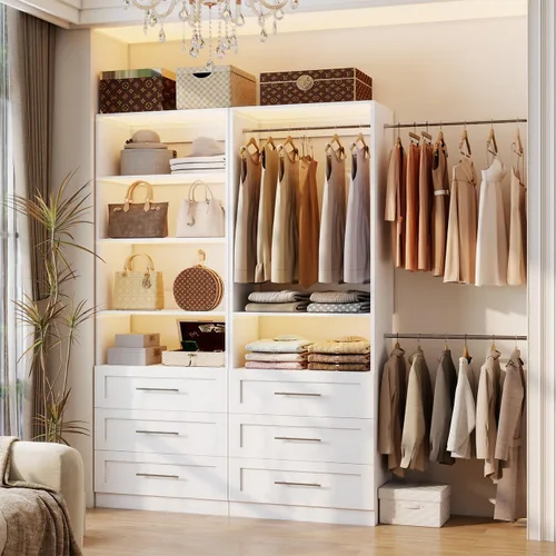 Miniatura 2 de Sistema de armario con 6 cajones, sistema organizador de armario de madera de 48", sistema de armario para vestidor o armario pequeño con estantes