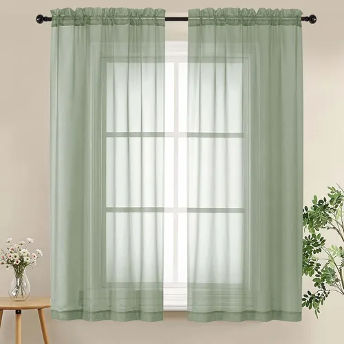 Miniatura 55 de LIVEKID Cortinas traslúcidas negras de cocina de 36 pulgadas de largo, cortinas cortas filtrantes de luz, 2 paneles de gasa aireada, texturizadas