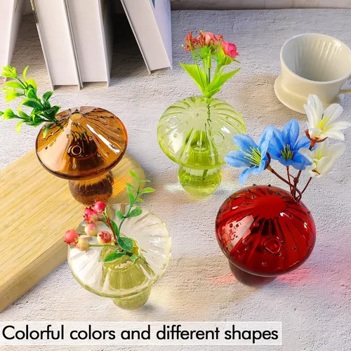 Miniatura 5 de 4 jarrones de vidrio con forma de hongo, macetas hidropónicas transparentes, plantas de flores para centro de mesa decorativo, decoración de mesa, 4