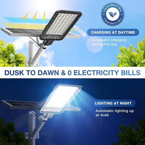 Miniatura 3 de OKPRO Luces solares de calle de 12000 W para exteriores, 6500 K, luces de estacionamiento comercial del atardecer al amanecer, impermeable, funciona
