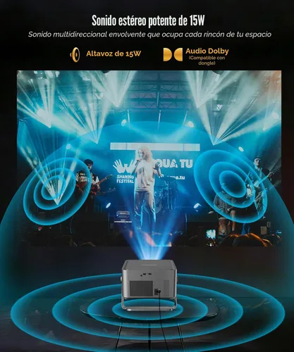 Miniatura 8 de Magcubic Proyector inteligente 4K con WiFi y Bluetooth, 800 ANSI, TV Stick integrado, enfoque automático y Keystone, control de voz, proyector