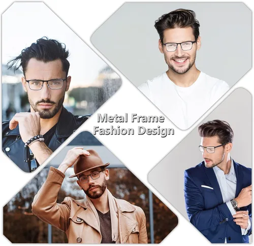 3 pares de anteojos de lectura, elegante marco de metal, anteojos ligeros con filtro - Gafas para hombre antirreflejos - Bisagra de resorte