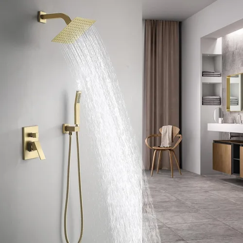 Miniatura 2 de JOYWELL - Grifo de ducha dorado cepillado, cabezal de ducha de 8 pulgadas Accesorios de ducha de equilibrio de presión de 2 funciones,Pulverizador