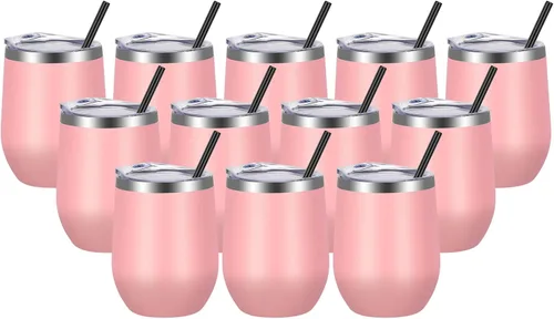 Miniatura 28 de VEGOND - Vaso de vino de acero inoxidable de 12 onzas con tapa y popote, vaso de vidrio de vino aislado de doble pared sin tallo, taza de café