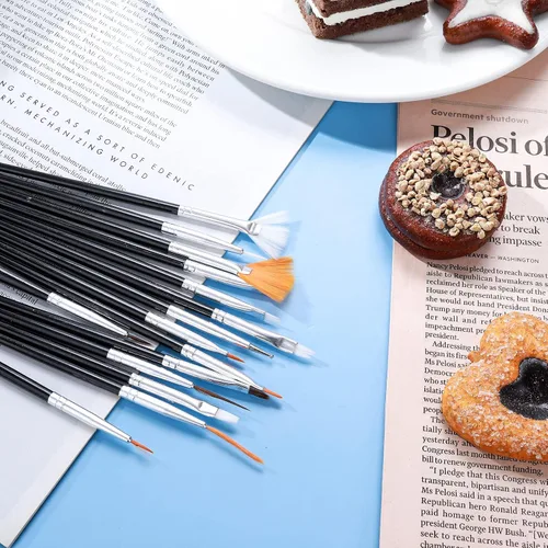 Miniatura 3 de Kit de 15 pinceles para decoración de tartas, pincel de fondant, cepillo de pintura para alimentos, herramientas de decoración para galletas, Negro